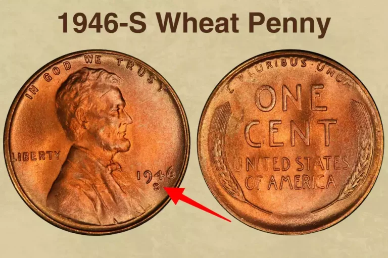 Side-by-side comparison of 1946-S wheat penny mint marks at 10x magnification: left shows standard S; right shows S/D FS-511 overmintmark with D residue visible beneath the primary S — the most valuable 1946 variety