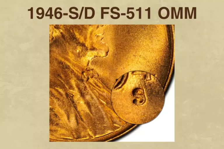 1946-S/D FS-511 overmintmark wheat penny under 10x magnification showing D mint mark residue visible beneath primary S — the most sought-after 1946 wheat penny variety with $3,181 auction record